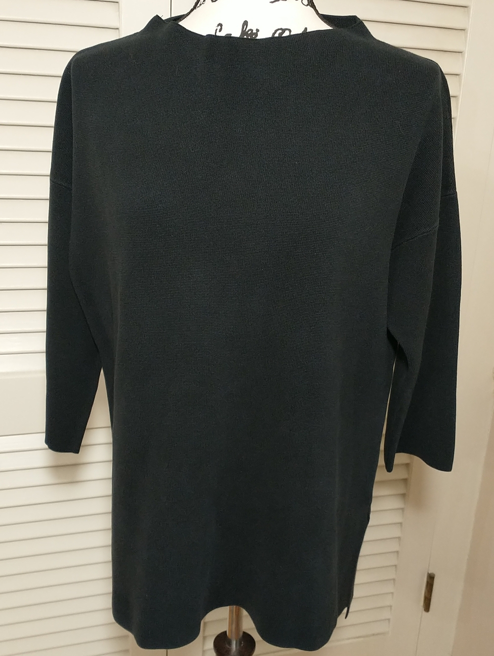 Eileen Fisher Petite Black Silk And Organic Cotton Heavy Sweater, Size LP